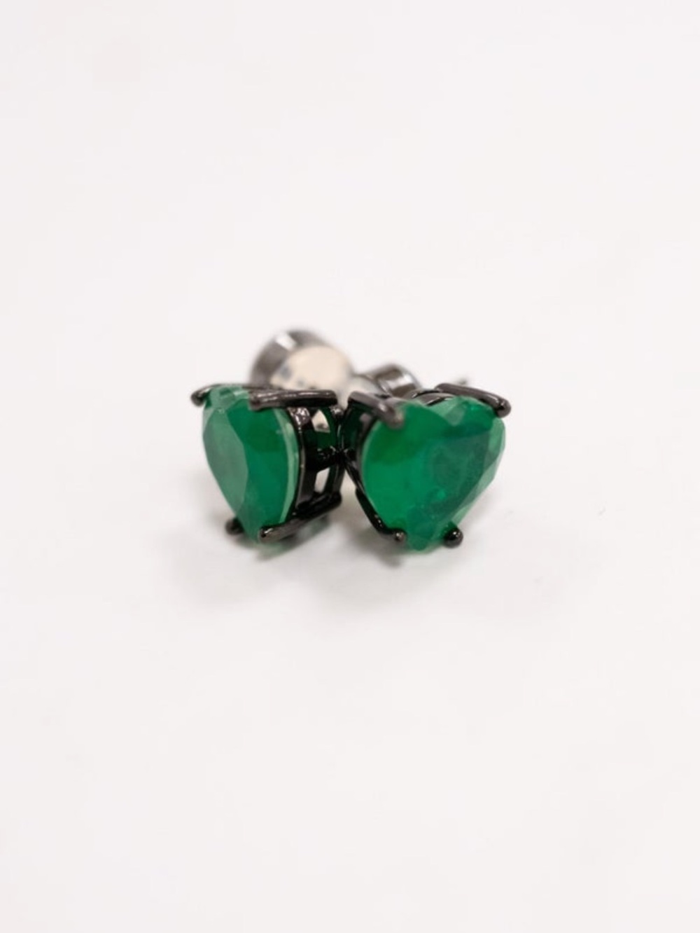 New in Pouch By Alexa Rae Emerald Love Stud Earrings, Emerald and Gunmetal - Picture 5 of 5